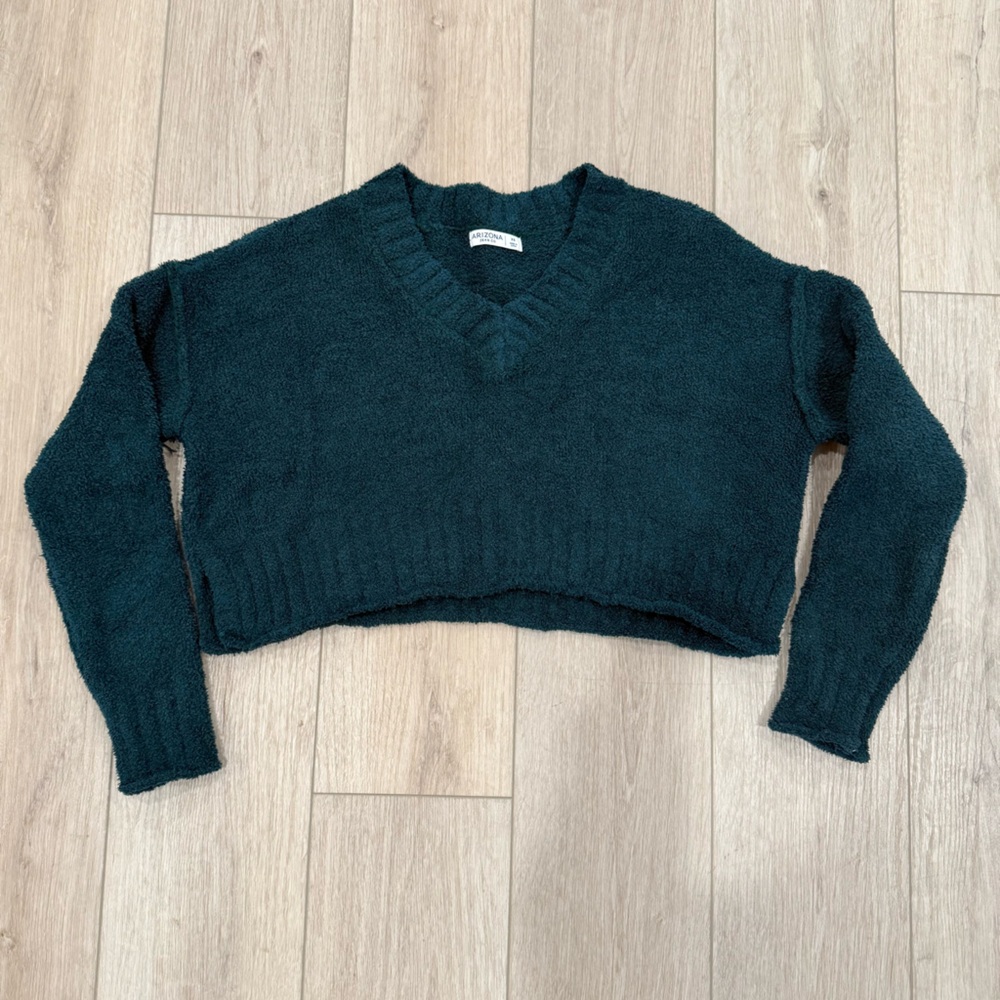 ARIZONA - NWOT Women's Teal V-Neck Cropped Sweater Size XS